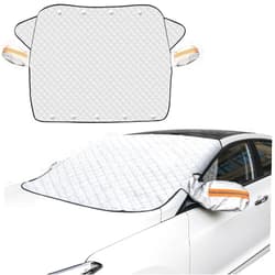 Kzalzaci Windshield Cover Protect for Ice Snow Frost Sunshine UV with Magnets, Side Mirror Protection, Safe Light Reflect Strip, 4-Layers Cover Wiper Windscreen Protect