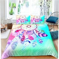 Erosebridal Dream Catcher Feather Bedding Set Twin Size Kids Girls Boys Teens Bohemian Mandala Comforter Cover Boho Tie Dye Duvet Cover Tribal Exotic Floral Bedspread Cover Soft Microfiber Decor