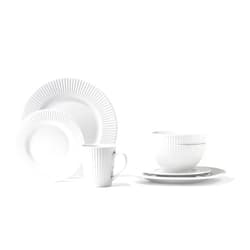 Elle Decor Elle Décor Reese Round Dinnerware Set – 16-Piece Porcelain Dinner Set w/ 4 Dinner Plate, 4 Salad Plates, 4 Bowls & 4 Mugs – Unique Gift Idea Any Special Occasion or Birthday, Reese White (7857-16-RB)