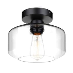 LKYUYV Industrial Semi Flush Mount Ceiling Light, Clear Glass Hanging Light Fixture, Modern Pendant Lamp Shade for Hallway Corridor Kitchen Bathroom Bedroom Passway,Bulb Not Included