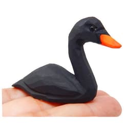 Selsela Black Swan Wooden Figurine - Hand-Carved Miniature Bird Sculpture, Elegant Goose Animal Decor. Small Nature-Inspired Gift Statue