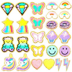 Jutom 28 Pcs Iron On Patches Colorful Sew Iron on Patch Chenille Embroidered Patches Applique Patches for Clothing Fabric Jackets Jeans Repair Decor Craft (Unicorn Styles)