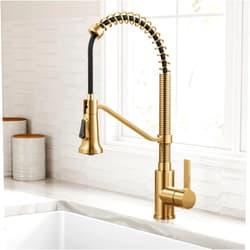 KRAUS Britt Commercial Style 2-Function Single Handle Pull Down Kitchen Faucet in Spot-Free Brushed Brass, KPF-1693BB