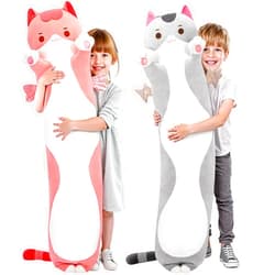Mewaii Long Cat Plush 5 Sizes, 120% Extra Filling Giant Plushness Kids Body Pillow, Kawaii Cute Pink Cat Stuffed Animals Plushies, Big Long Body Pillow Cat Plush Gift for Girls 44”