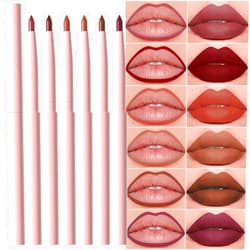evpct 6Pcs Retractable Lip Liner Pencils Set for Shaping & Sculpting Lips, Mauve Maroon Dark Red Orange Nude Chocolate Brown Plum Creamy Matte Velvet Pigmented Rich Lip Colors Liner Crayon Lipstick 01
