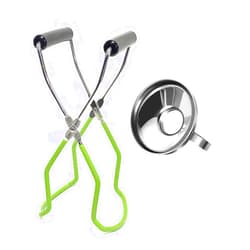 JIANGLAI 2 Pieces Stainless Steel Canning Jar Lifter Tongs and Canning Funnel with Safe and Secure Grip for Wide-Mouth and Regular Jars, Easy to clean and Dishwasher safe