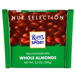 Ritter Sport Milk Chocolate With Whole Almonds Bar, All Natural, 3.5 Ounces (Pack Of 11)