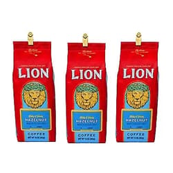 Lion Coffee, Hazelnut Flavor, Light Roast, Ground, 10 Ounce Bag (Pack of Three) 30 Ounce (Pack of 3)