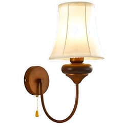Generic Luxury Nordic Wall Sconce with Fabric Shade, Antique Style Bedside Lamp Featuring Pull Chain Switch, for Bedroom, Living Room, Stair, Corridor, Study Reading Background Wall Light