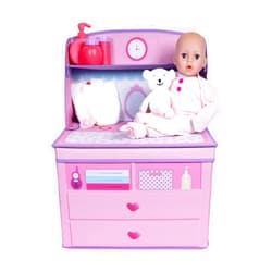 ADORA Realistic Perfectly Pink Baby Doll Set with Deluxe Changing Table and 10-Piece Doll Accessories; Pink Storage Box, 2 Baby Doll Diapers, Baby Powder Bottle, Pacifier Birthday Gift for Ages 3+
