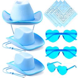 Geyoga 9 Pcs Cowboy Hat with Paisley Print Bandanas and Heart Shape Sunglasses for Adults Cowboy Party Costume