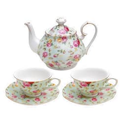 Gracie China by Coastline Imports Blue Cottage Rose Chintz 5-Piece Porcelain Tea Set, 7 fluid ounces