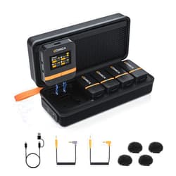COMICA Vimo Q Wireless Lavalier Microphone System with 4 Transmitters and 1 Receiver, 4 Audio Tracks Individual Output, Noise Cancellation, 656' Range, Lav Mic for Camera, iPhone, Android, PC, etc