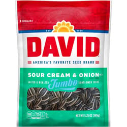 DAVID Seeds Sour Cream and Onion Flavored Salted and Roasted Jumbo Sunflower Seeds, Keto Friendly Snack, 5.25 OZ Bags, 12 Pack