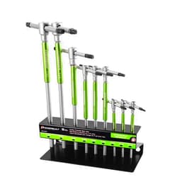 Powerbuilt 9 Pc Torx Star T-Handle Hex Allen Key Wrench Set w/ Speed Sleeves for Fast Spinning Action, Sliding Top Handle for “T” or “L” Shape, Long Shafts, Storage Rack, Auto, Bicycle, Moto - 941646