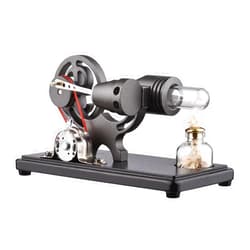 Bisofice Hot Air Stirling Engine Model with LED Light, Flywheel Design, Scientific Experiment Model, DIY Educational Tool for Teachers, Adults and Teenager, Black