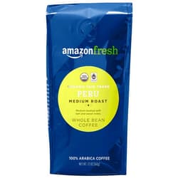 Amazon Fresh, Organic Fair Trade Peru Whole Bean Coffee, Medium Roast, 12 Oz