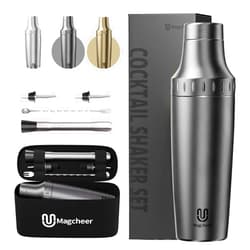 Magcheer Hybrid Cocktail Shaker Set | Vacuum Insulated Stainless Steel Martini Shaker with Strainer & Jigger Lid | Travel cocktail kit with Bartender Accessory Tools | 30oz | Gunmetal Gray