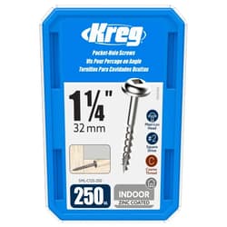 Kreg SML-C125-250 Zinc Pocket Screw - 1 1/4 Inch #8 Coarse Thread - Maxi-Loc Head - 250 Count