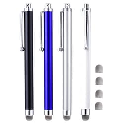 CCIVV Stylus, 4 Pcs 5.0 Inch Mesh Fiber Tip Stylus Pens for Touch Screen, Compatible with iPad, iPhone, Kindle Fire, 4 Extra Replaceable Hybrid Fiber Tips (White, Black, Silver, Blue)