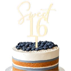 Yrrue Sweet 16 Gold Cake Topper - Acrylic 16th Birthday Party Cake Decoration Supplies, Cheers to 16th Birthday Anniversary Topper, Photo Booth Props