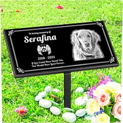 Custom Personalized Pet Memorial Stones, Headstones for Pet Dog, Cat, Black Granite Memorial Garden Stones, and Gifts for Lost Pets.