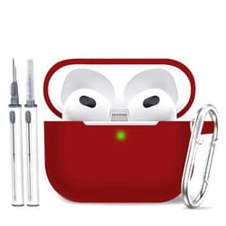 Woyinger for AirPods 3 Case Cover,Come with Cleaner Kit,Soft Skin Silicone Case Cover with Keychain,Full Protective Case for Men and Women,Compatible with AirPods 3rd Generation Case,Wine Red