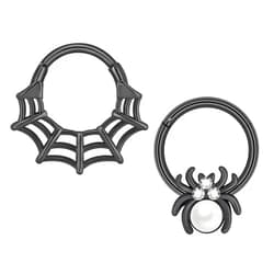 Longbeauty 16G Septum Ring Spider Cobweb Surgical Steel Clicker Nose Rings Hoops Conch Daith Helix Cartilage Earrings Piercing Jewelry Black Silver
