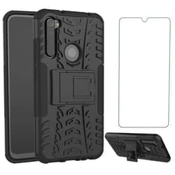 Asuwish Phone Case for Xiaomi Redmi Note 8 with Tempered Glass Screen Protector Cover Flim and Stand Kickstand Slim Hard Rugged Hybrid Cell Accessories Xiami Xiomis Xiome Redme Note8 Notes 8s Cases Men Black