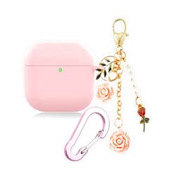 YQGFashbf Case for Airpods 4 case Case with Cute Keychain, Silicone Shockproof Protective Cover Compatible with Airpods 4th Generation case Charging Headphone Case Cover for Women Girl (Pink)