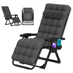 ZENPETIO Zero Gravity Lounge Chair, Outdoor Recliner Chair w/Detachable Cushion Cup Holder and Pillow, Portable Folding Anti Gravity Reclining Chair for Outdoor Camping Patio Lawn Pool, Ash Gray