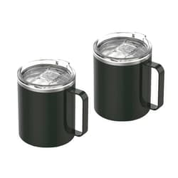 GoodBrew Camp Mug - Stainless Steel Insulated Mug with Strainer Lid | Double Wall | Comfortable Grip Handle | Perfect for Commuting, Camping or Traveling (12oz, 2 Pack) (Long Black)
