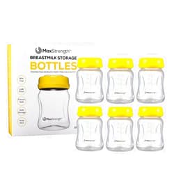 Max Strength Pro Breastmilk Bottles 6pc Set with Leak Proof Lids, 6.oz 180ml Reusable Wide Neck Bottles Best for Breast Milk Collection & Storage Solution, BPA Free, Fits Spectra & Avent Models