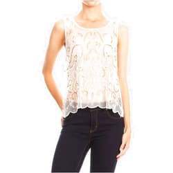 Anna-Kaci Womens Sleeveless See Through Round Neck Embroidered Floral Beaded Sequin Tank Tops