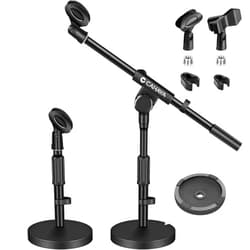 CAHAYA Microphone Stand Desk Adjustable: Boom Arm Mic Stand Desktop with 2 Mic Clips Reinforced Metal Base Table Mic Mount with 3/8