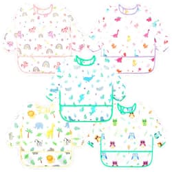 Accmor 5 Pack Long Sleeve Baby Bibs, Waterproof Sleeved Bib Smock for Baby Toddler 6-36 Months