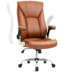 YAMASORO Ergonomic Office Chair with Flip-up Arms and Lumbar Support, Comfortable Executive Swivel Task Chair with Wheels, Red-Brown