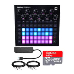 Novation Circuit Tracks Groovebox Bundle with 4-Port USB 3.0 Hub, 32GB microSD Card, and 1/4-Inch TRS Cables (2-Pack) (5 Items)