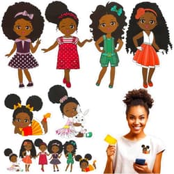 Zonon 7 Pieces Black Girl Iron on Patches Washable Heat Transfer Decals Heat Transfer Sticker Mixed Iron on Heat Transfers Patches for DIY T-Shirt Clothing Coat Jeans Backpacks (Classic Style)