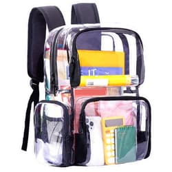 Vorspack Clear Backpack - Transparent Backpack with Reinforced Bottom & Multi-pockets for College Workplace Security - Black