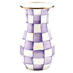 MACKENZIE-CHILDS Enamel Vase, Unique Flower-Vase Decor for Living Room, Tall, Purple-and-White Violet Check