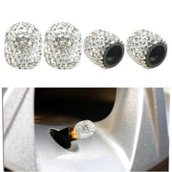 Bylikeho 4Pack Tire Valve Caps,Bling Car Accessories for Women,Tire Valve Stem Caps,Crystal Rhinestone Wheel Tire Valve Cap,Car Valve Stem Covers for Cars,SUVs,Bike,Trucks,Motorcycles (White)