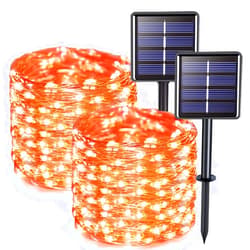 JMEXSUSS 2 Pack Solar Halloween Lights, 33ft 100 LED Outdoor Waterproof Orange Solar Lights for Tree Yard Patio Garden Halloween Thanksgiving Decorations
