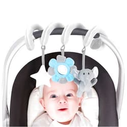 vocheer Car Seat Toys for Babies 0-6 Months Boys, Hanging Rattle Bouncer Toys for Crib Mobile, Infant Spiral Plush Stroller Toys, Grey Elephants