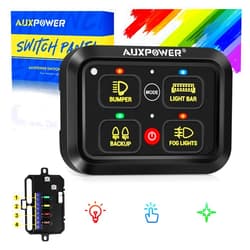 Auxpower 4 Gang RGB Switch Panel A24 Automotive Switch Panel with 3 Lighting Modes Built-in Solid State Relays Auto Dimmable Backlit Off Function 12V Waterproof Control Panel for Truck Marine UTV Car