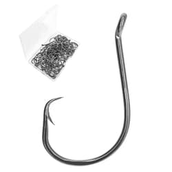 Thekuai fishing hooks 100 Pack Circle Hooks, High Carbon Steel Black Nickel Down-Turned Eye Surf Fishing Bass Crawler Harness