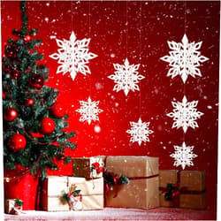 JOLLYSTYLE 12PCS Christmas Snowflake Hanging Decorations - Holiday/New Year/Winter Wonderland Party Supplies Favors 3D Glitter Large White Snowflakes