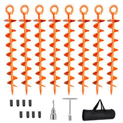 Phopich Ground Anchor Screw in, 8 Pack Spiral Trampoline Anchors with Nut and Tool Swing Set Anchors Tent Stakes High Wind Heavy Duty for Sheds, Carports, Mobile Home Orange