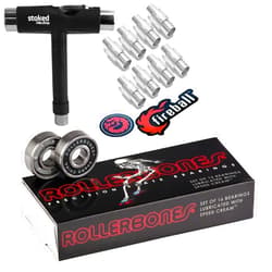 Stoked Ride Shop Rollerbones Bearings 8mm 16 Pack - w/Dragon Spacers - Bones Bearings Roller Bearing Set for Roller Derby Inline Skates & Rollerblades (608, w/ 6mm Spacers + Tool)
