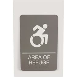 Headline Sign Dynamic AREA OF REFUGE Accessible ADA Sign, Raised White Letters Braille and International Symbols, Rigid Plastic with Mounting Tape included, Made in USA, 6